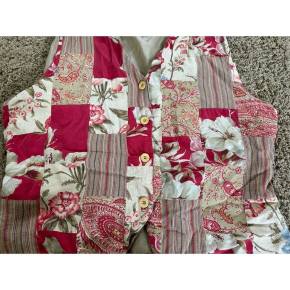 VINTAGE Womens Vest Patchwork Floral Striped Cottage Prairie Peasant Academia L - Picture 5 of 7